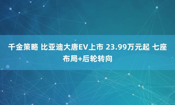 千金策略 比亚迪大唐EV上市 23.99万元起 七座布局+后轮转向